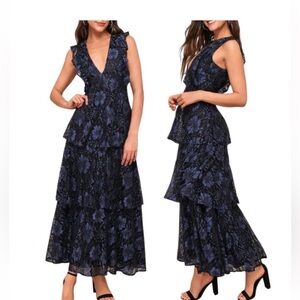 Lulu's Navy and Black Floral Tiered Maxi Dress